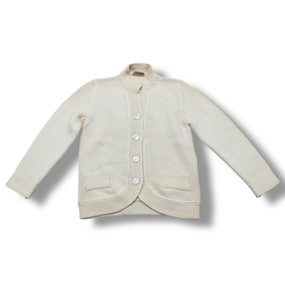 Merino Wool Stand Collar Button Down Cardigan Cream Women’s Size 44 EU US 12